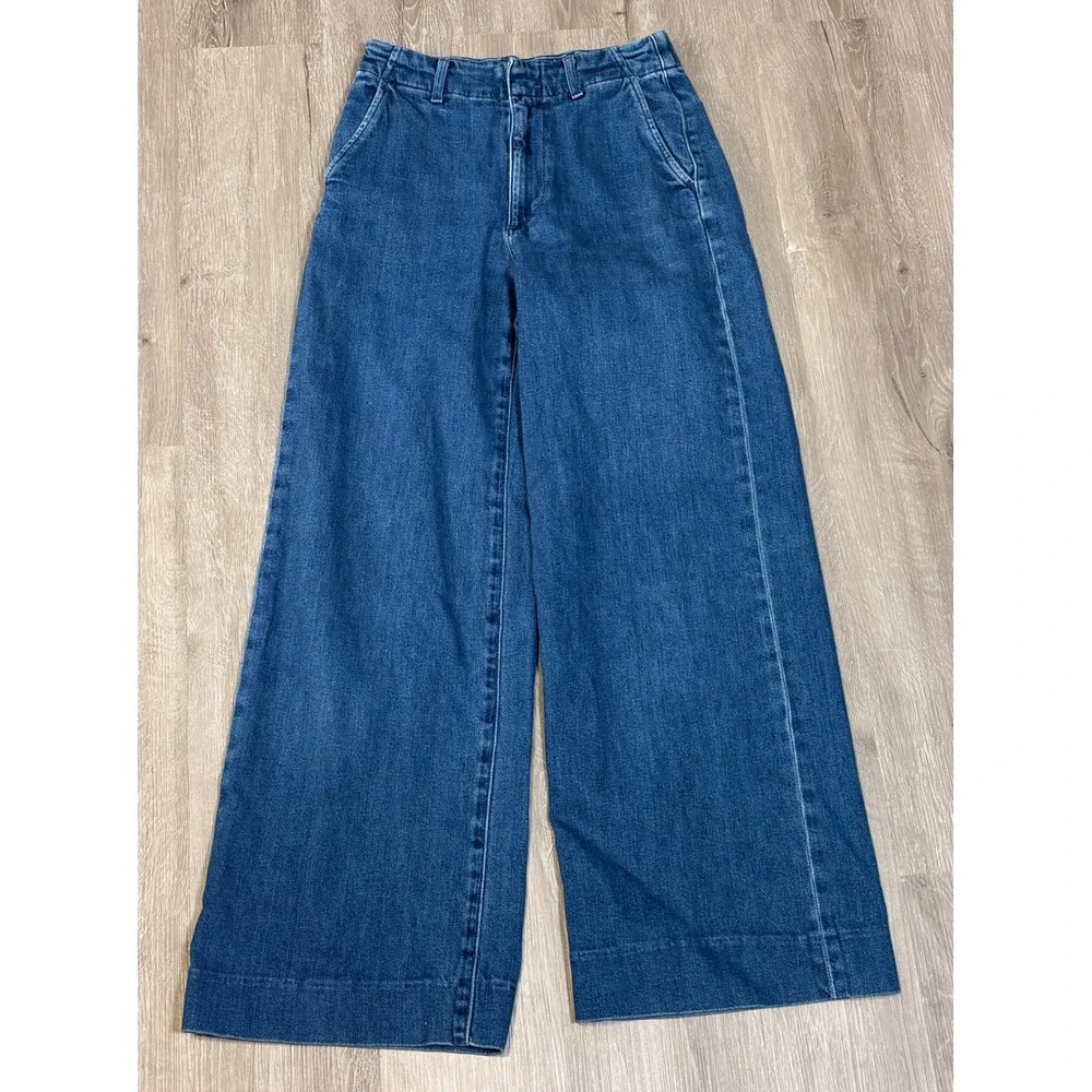 Uniqlo Wide Leg Jeans Medium Wash High Rise Denim Pants XS 24-25 Inch - Picture 1 of 3